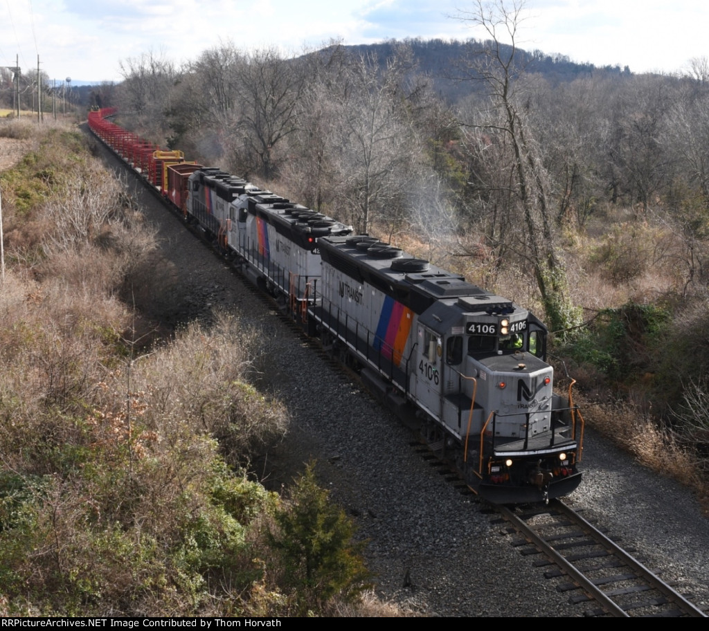 NJT 's welded rail train continues its westbound journey on the RVL
